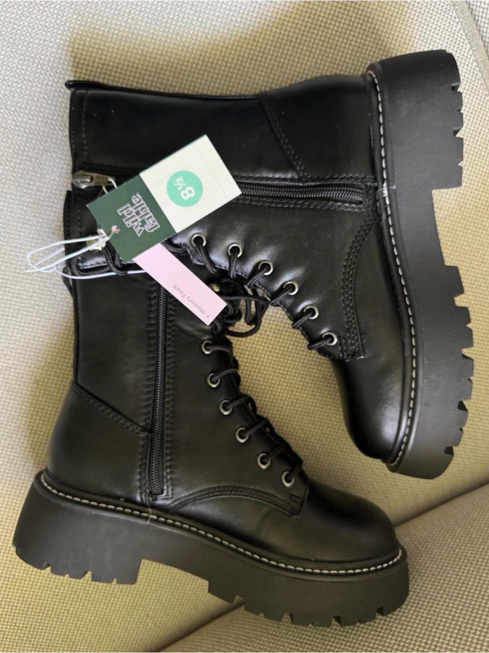 Women's Black Combat Platform Boots with Side Zip